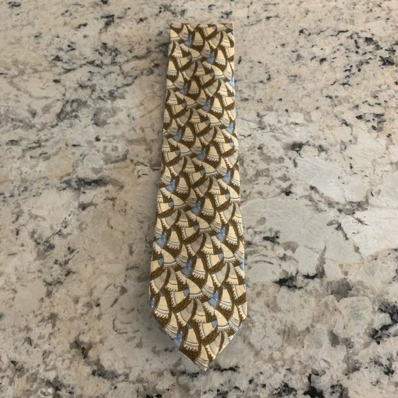 Valentino Cravatte Men’s Silk Tie Made in Italy Beige Brown Blue Gold Black - Picture 9 of 9